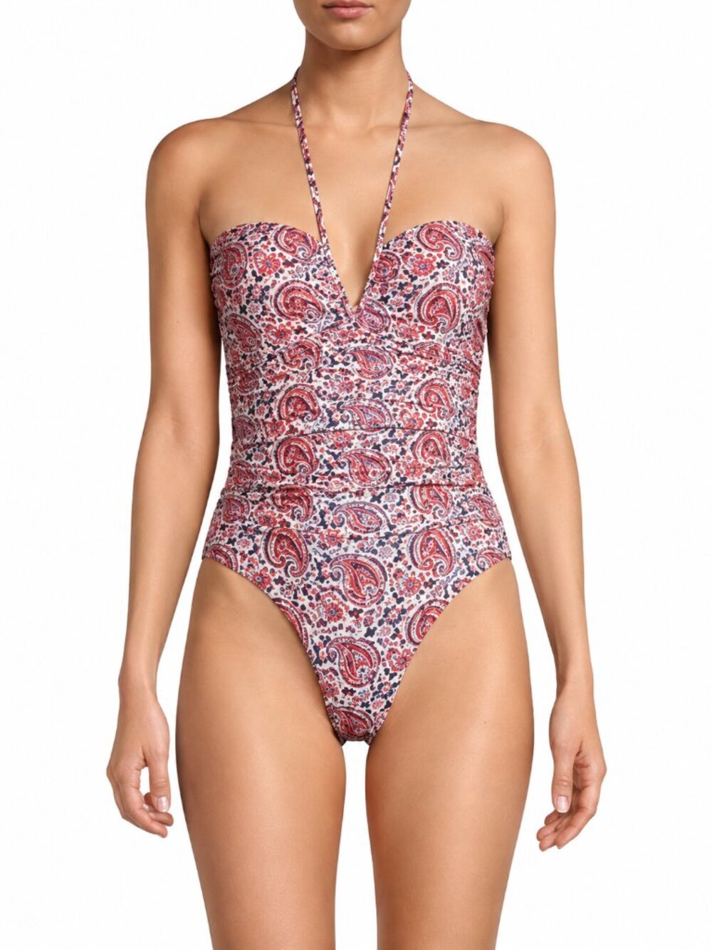 Veronica Beard Hazina Women's M Red Blue Paisley Ruched Swimsuit Resort Chic